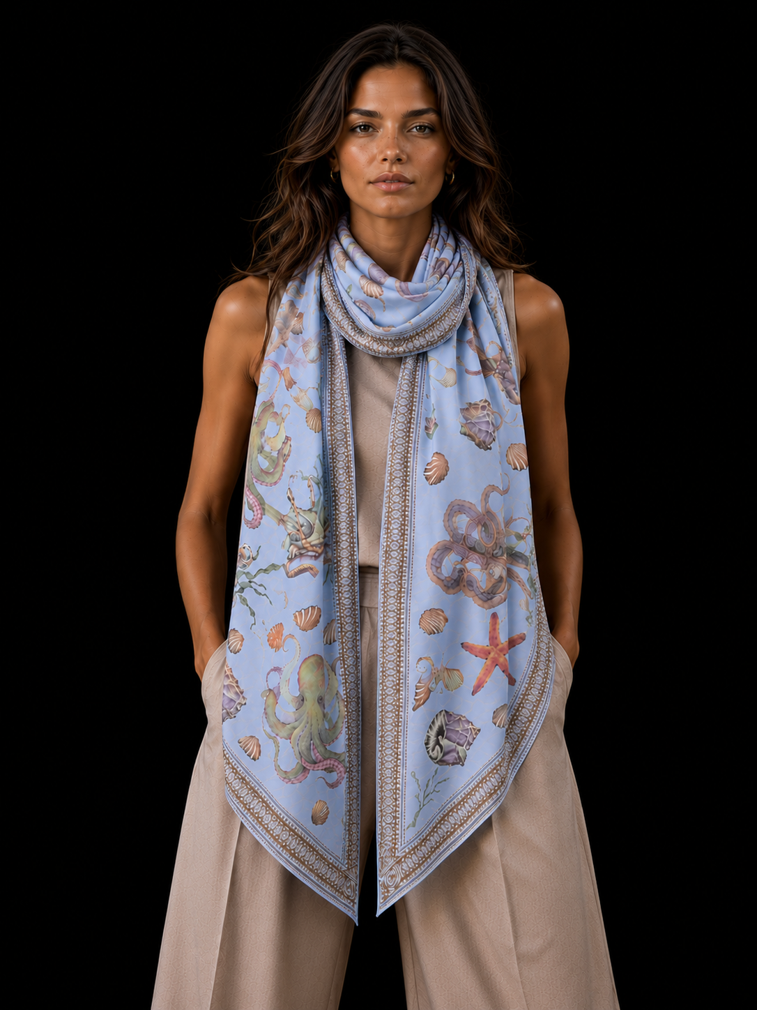 PEARL CASHMERE SCARF - LIGHT BLUE
