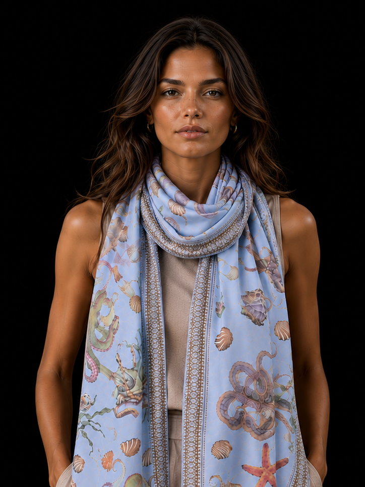PEARL CASHMERE SCARF - LIGHT BLUE
