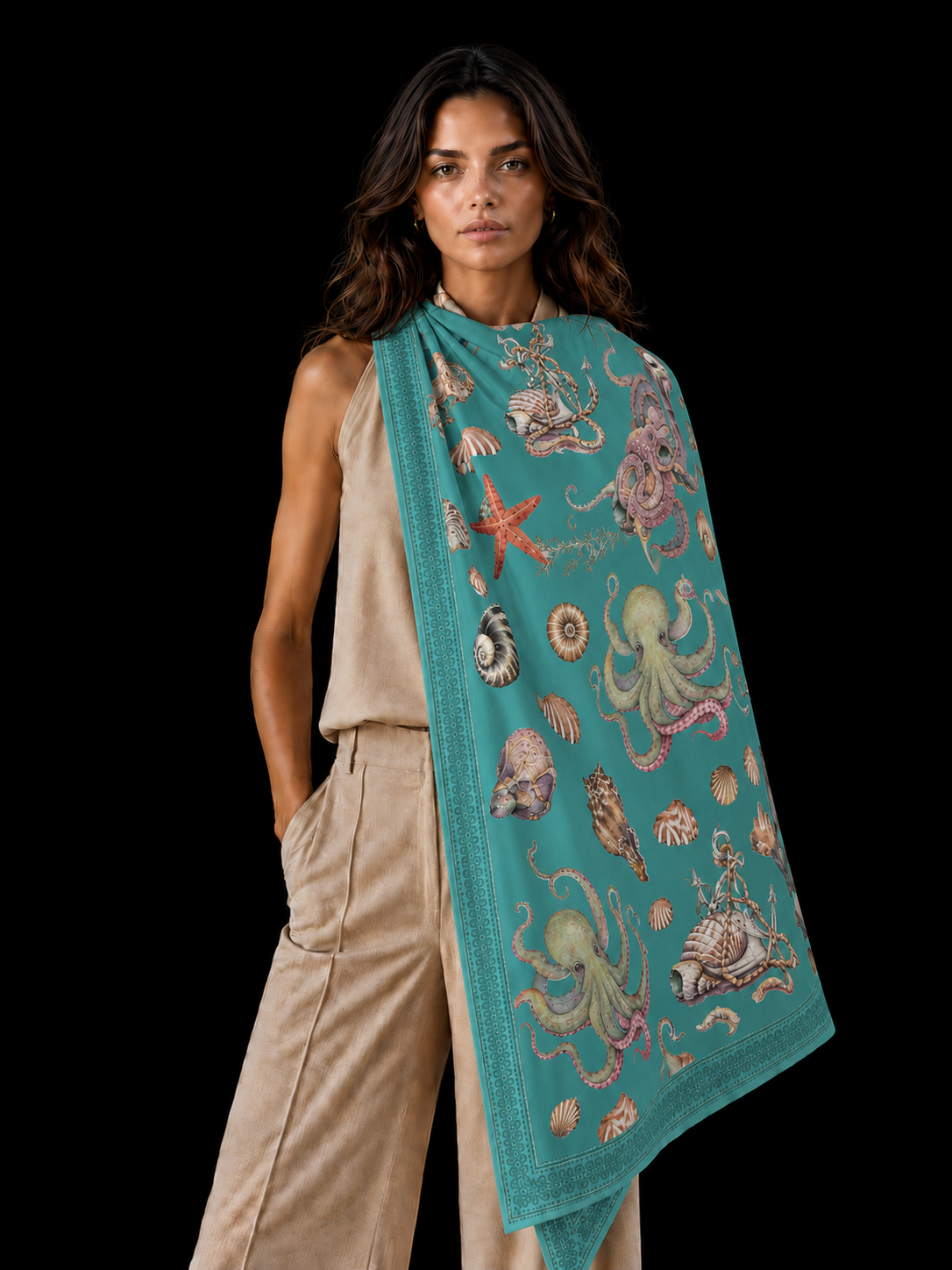 PEARL CASHMERE SCARF - BLUE GREEN