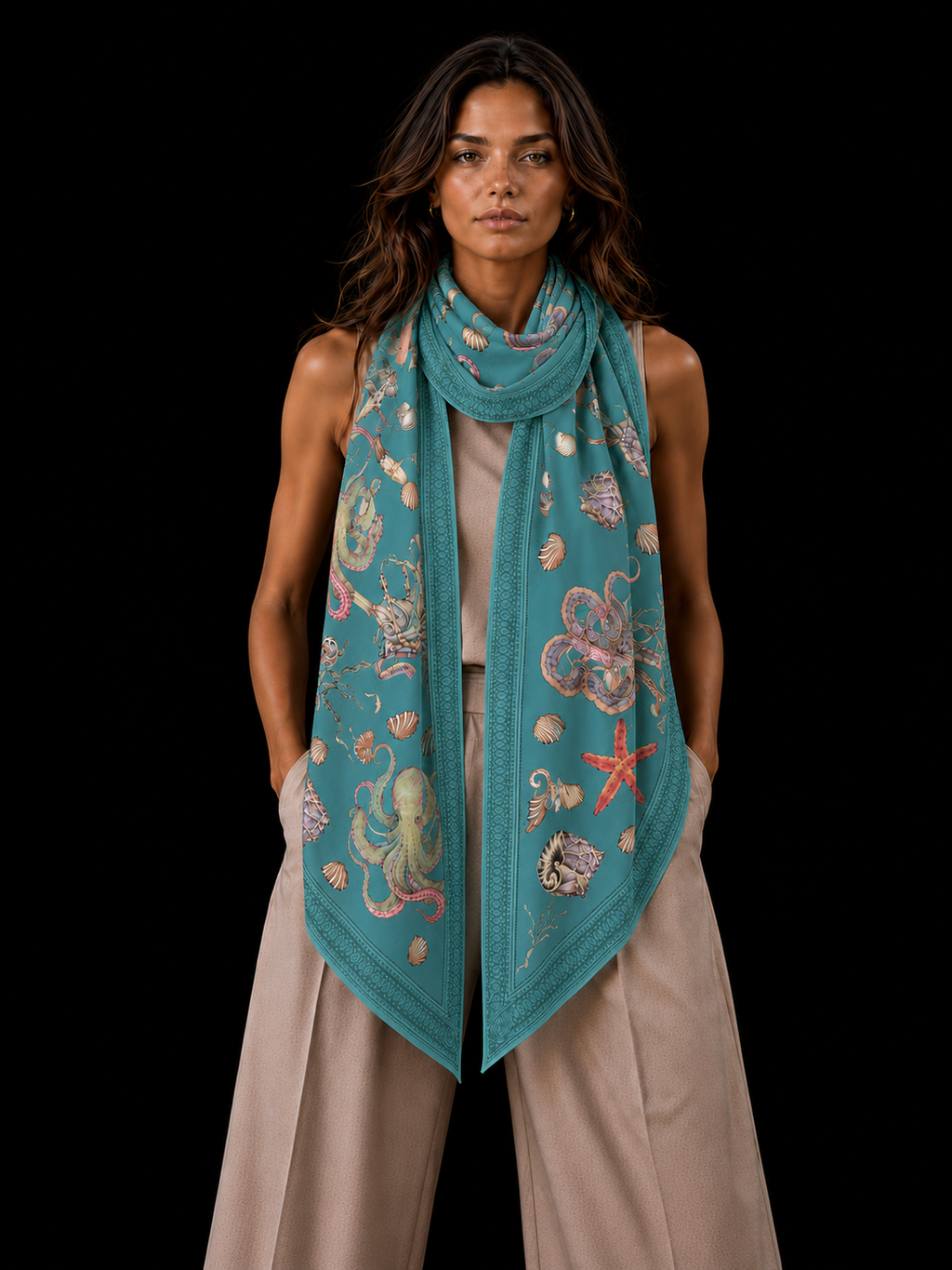 PEARL CASHMERE SCARF - BLUE GREEN