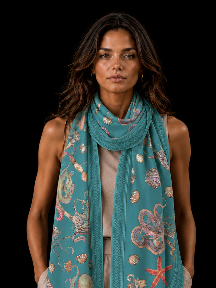 PEARL CASHMERE SCARF - BLUE GREEN