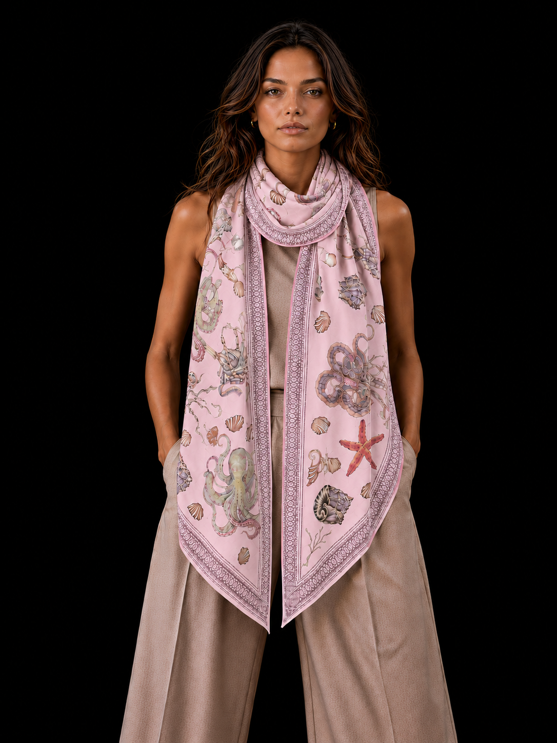 PEARL CASHMERE SCARF - LIGHT ROSE