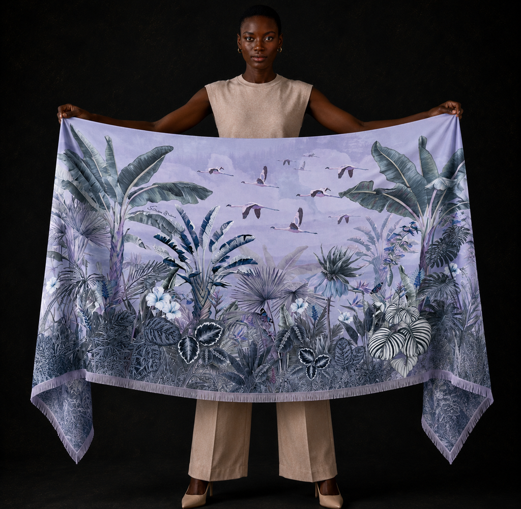 FLAMINGO CASHMERE SCARF - LIGHT BLUE