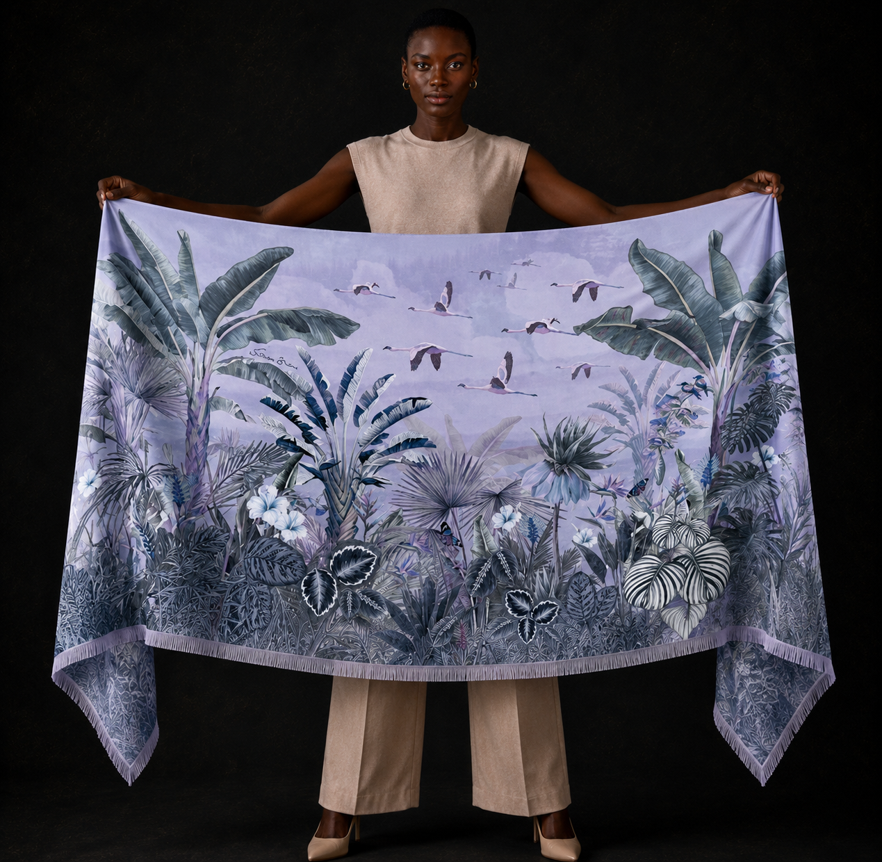 FLAMINGO CASHMERE SCARF - LIGHT BLUE