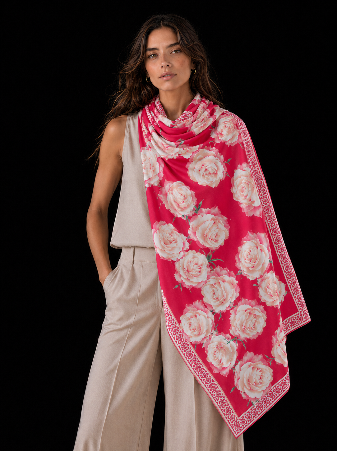 ROSES CASHMERE SCARF - RED