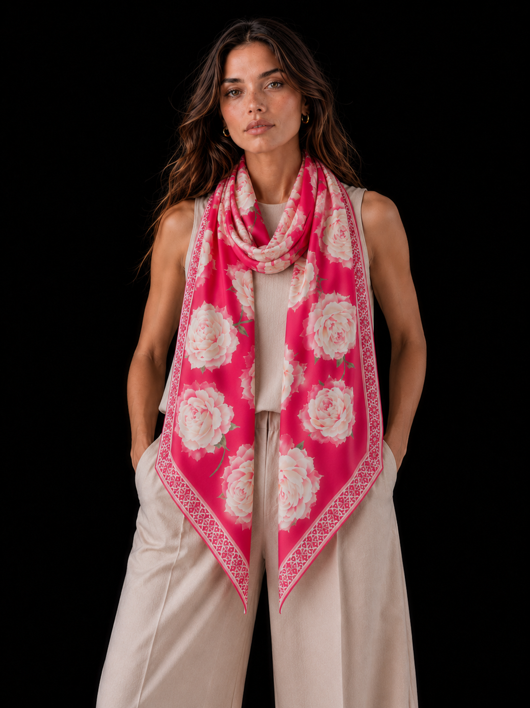 ROSES CASHMERE SCARF - RED