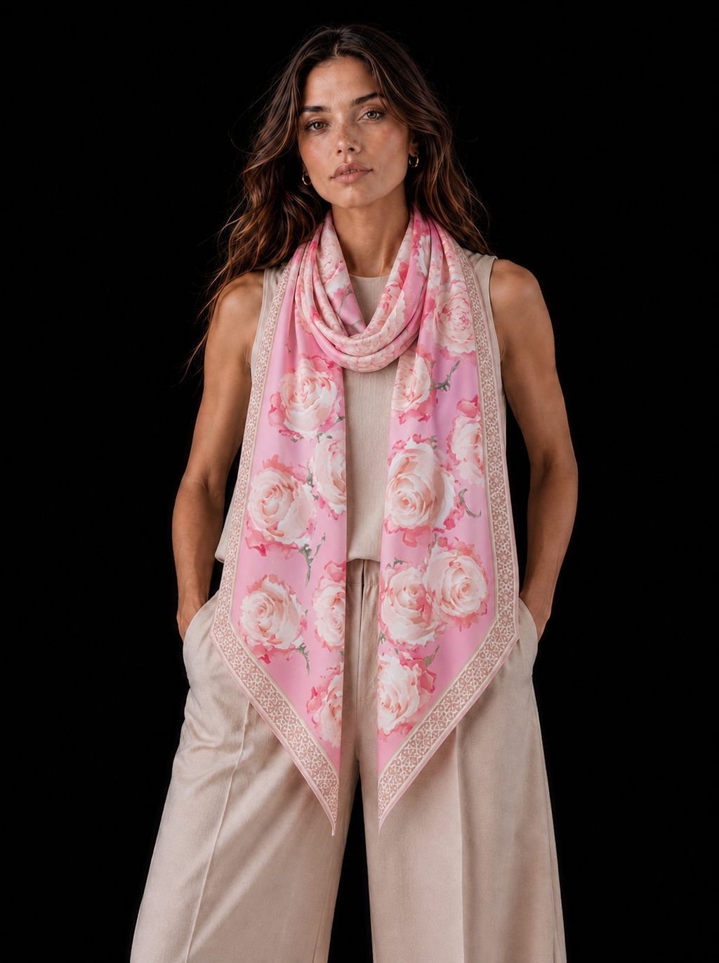 ROSES CASHMERE SCARF - PINK