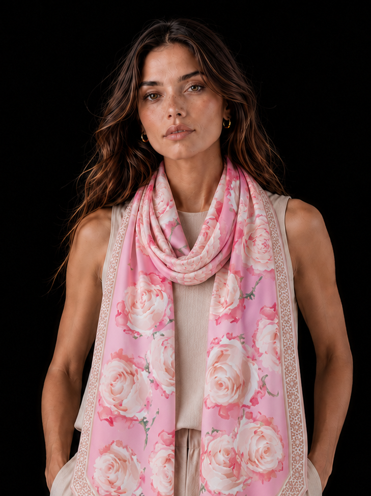ROSES CASHMERE SCARF - PINK