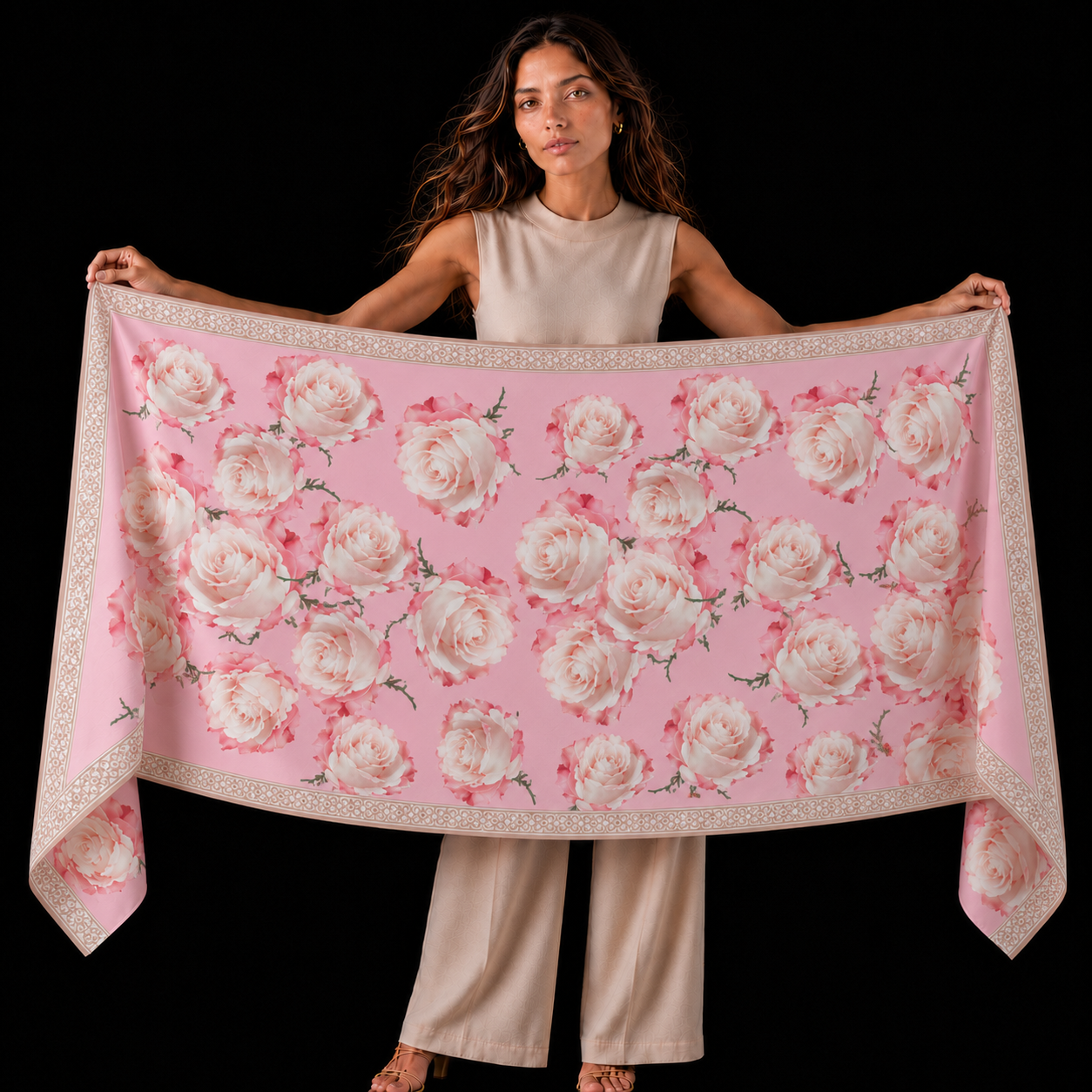 ROSES CASHMERE SCARF - PINK
