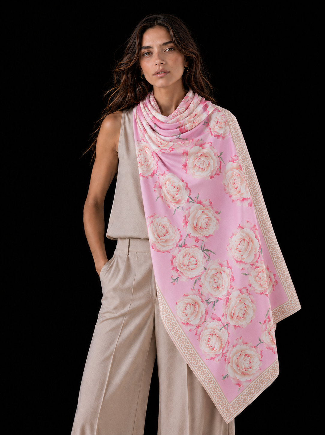 ROSES CASHMERE SCARF - PINK