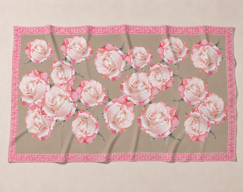 ROSES CASHMERE SCARF - TAUPE