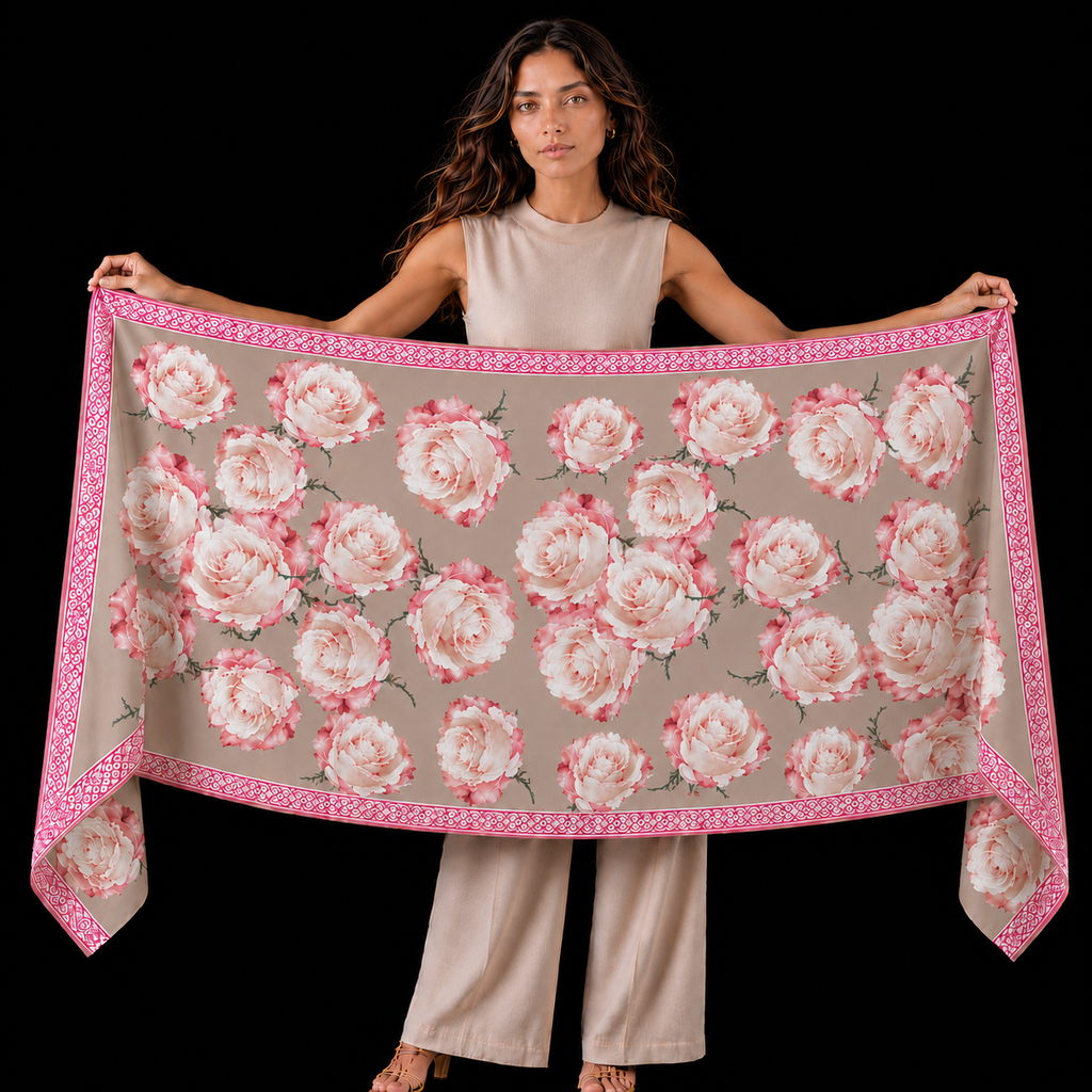 ROSES CASHMERE SCARF - TAUPE