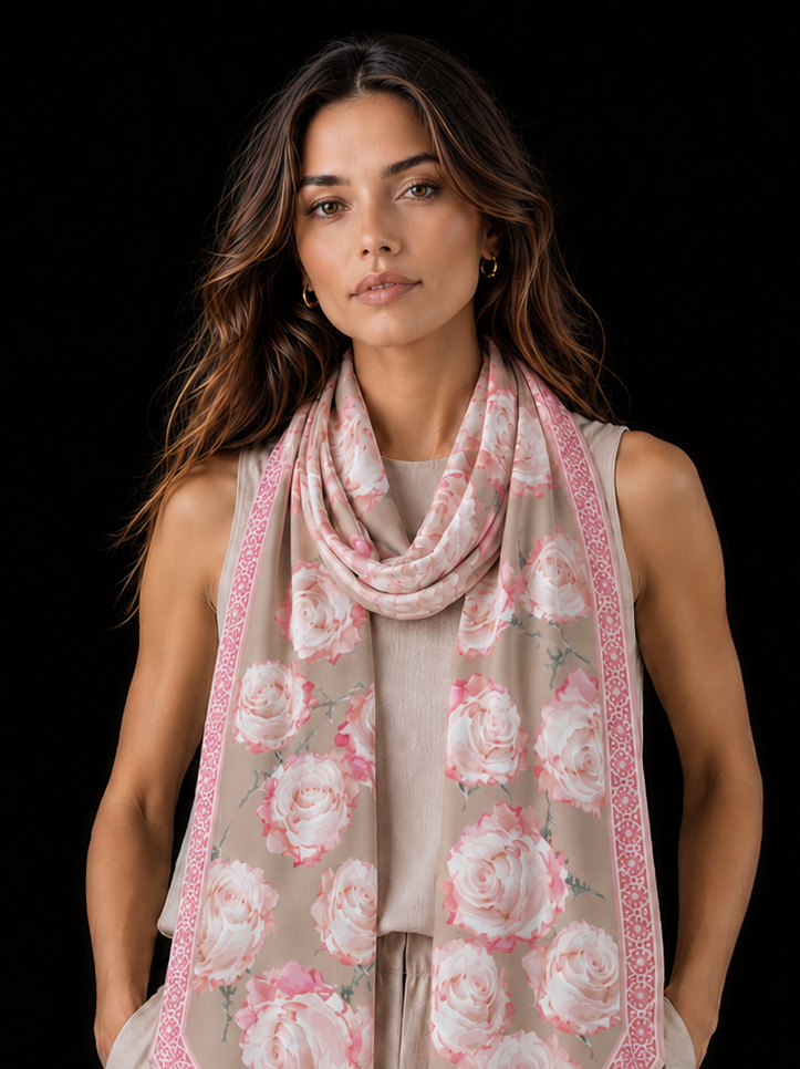 ROSES CASHMERE SCARF - TAUPE