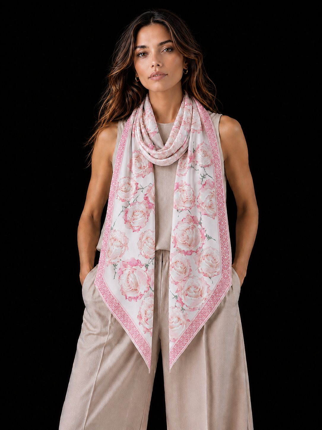 ROSES CASHMERE SCARF - OFF WHITE