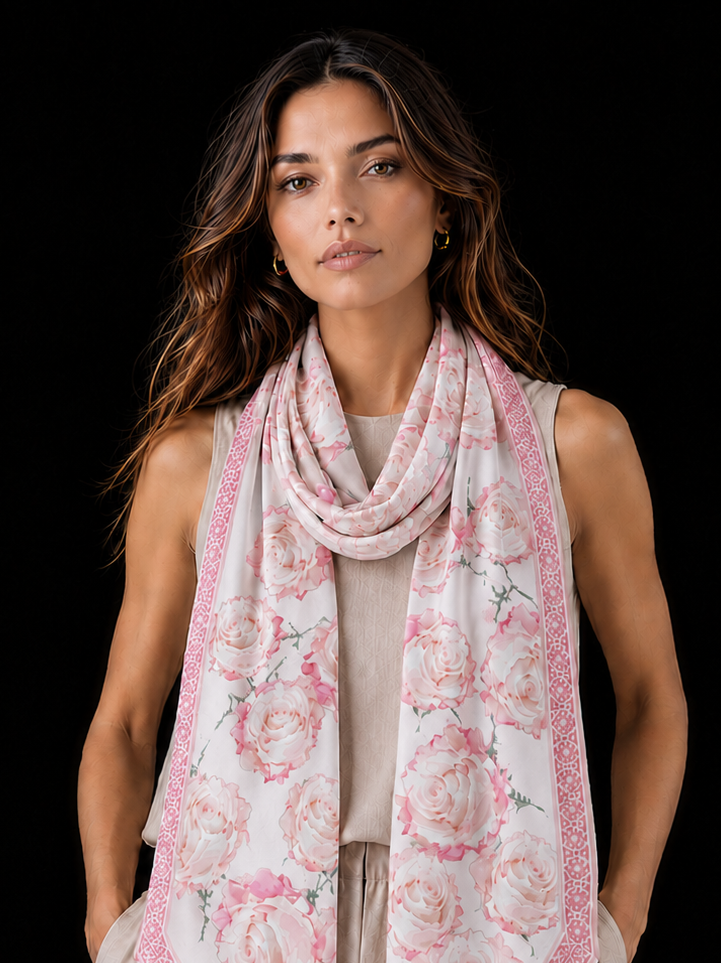 ROSES CASHMERE SCARF - OFF WHITE