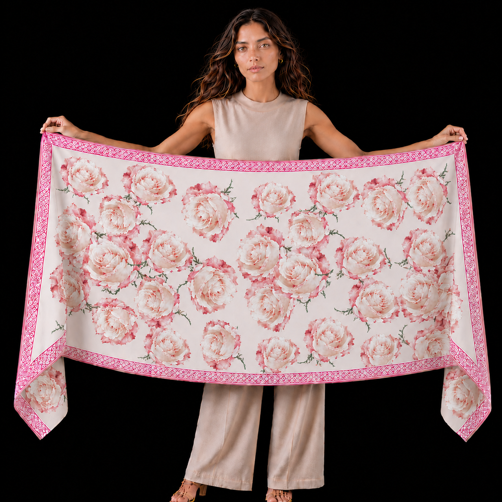 ROSES CASHMERE SCARF - OFF WHITE