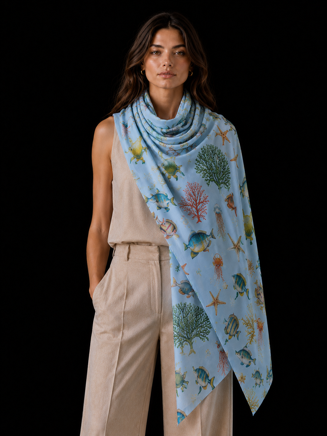 SHOAL CASHMERE SCARF - LIGHT BLUE