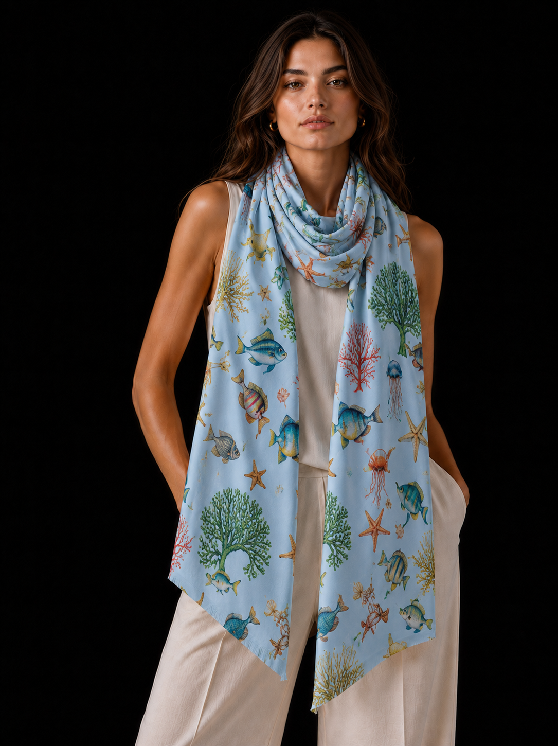 SHOAL CASHMERE SCARF - LIGHT BLUE