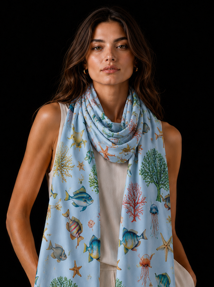 SHOAL CASHMERE SCARF - LIGHT BLUE