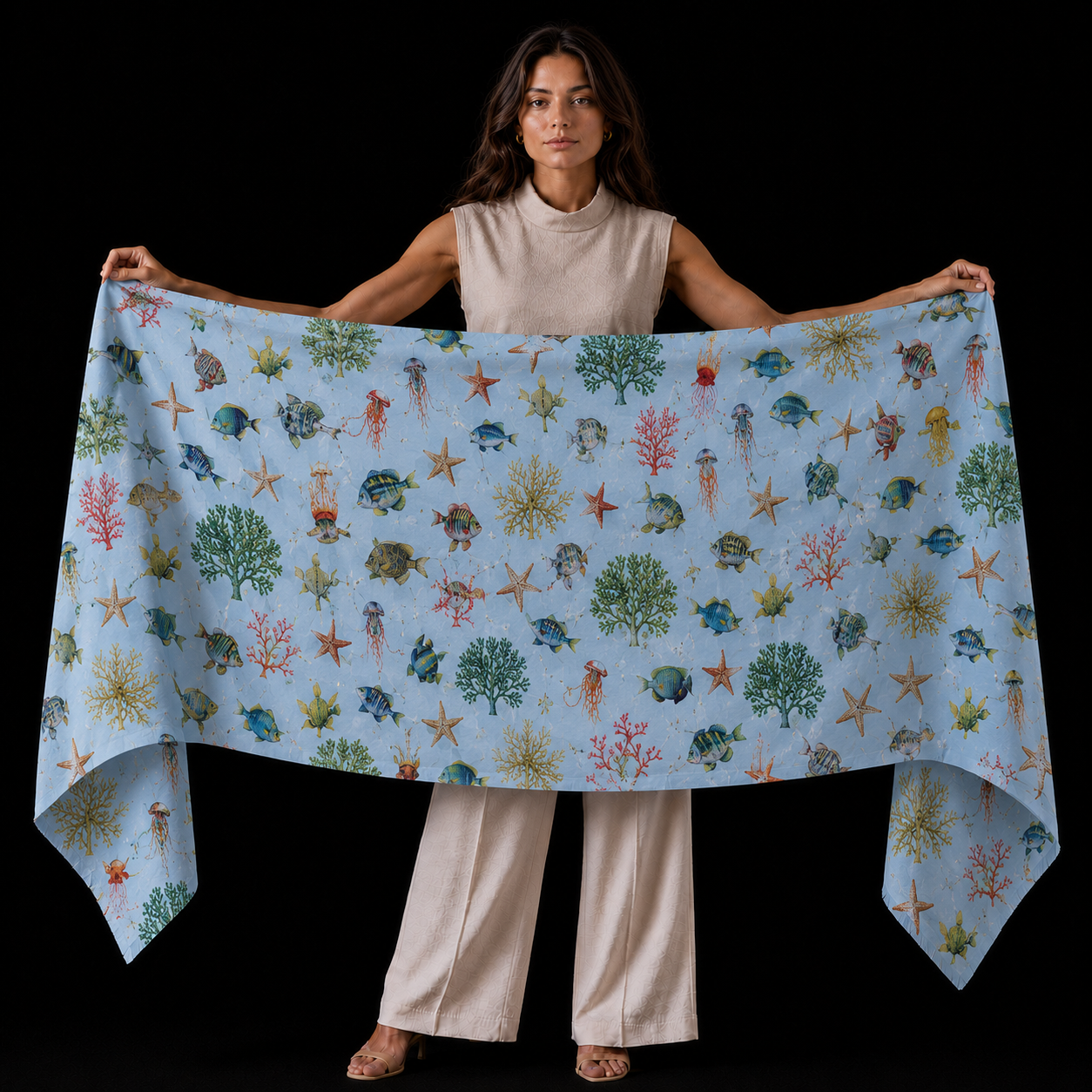 SHOAL CASHMERE SCARF - LIGHT BLUE