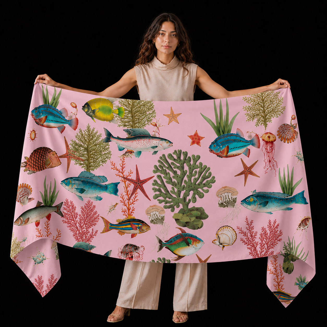 SHOAL CASHMERE SCARF - LIGHT ROSE