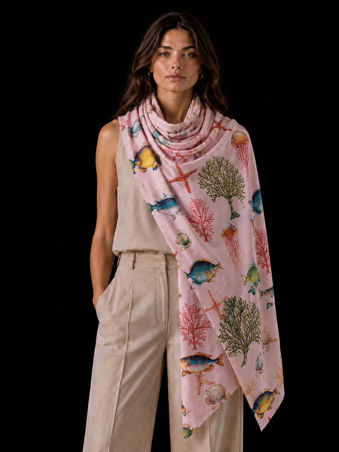 SHOAL CASHMERE SCARF - LIGHT ROSE