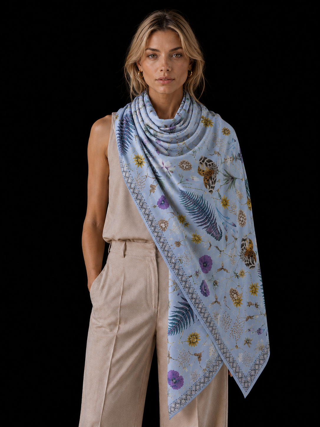SPRING CASHMERE SCARF - LIGHT BLUE