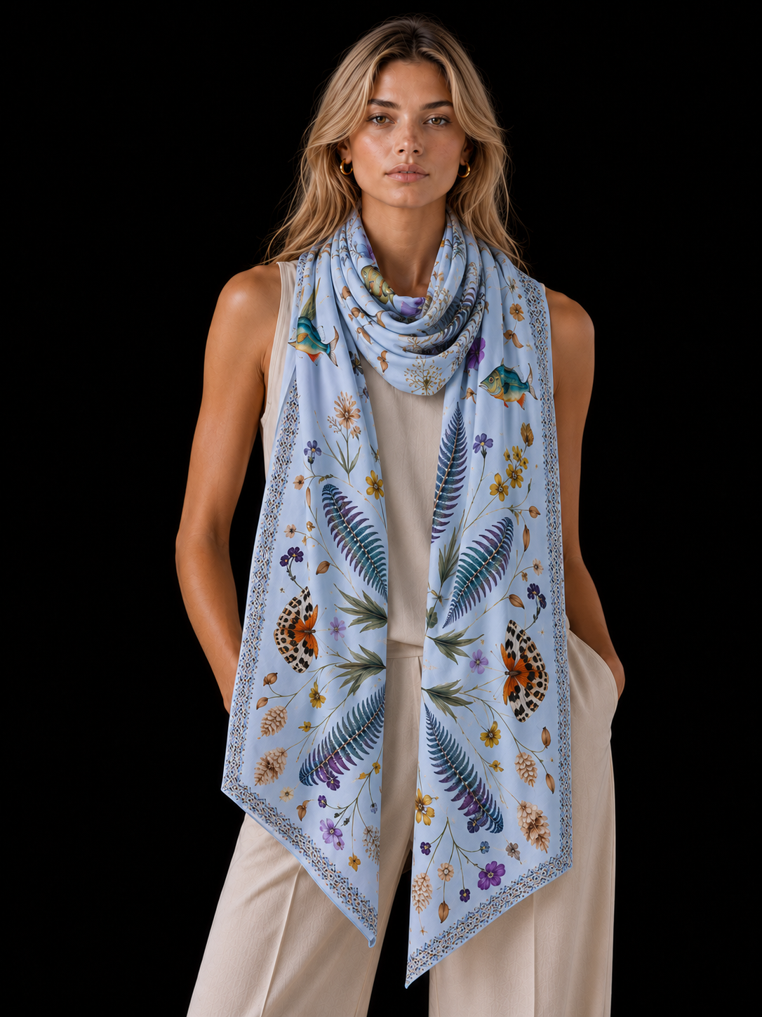 SPRING CASHMERE SCARF - LIGHT BLUE