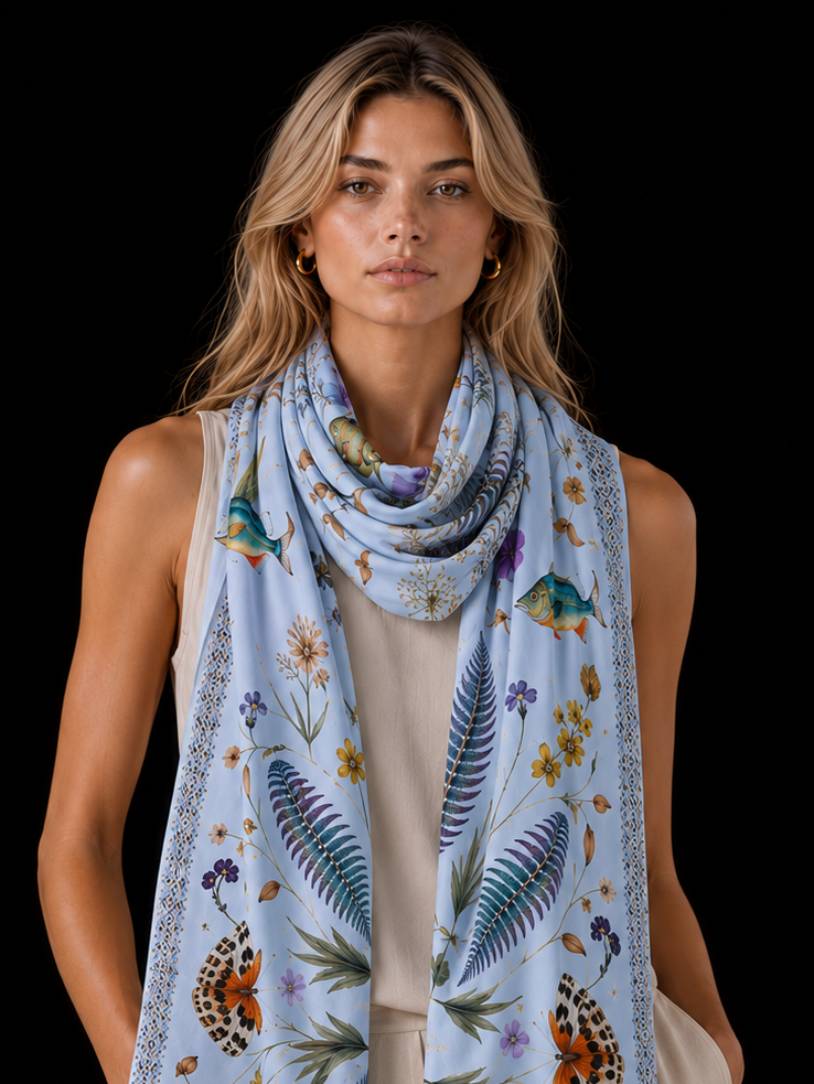 SPRING CASHMERE SCARF - LIGHT BLUE