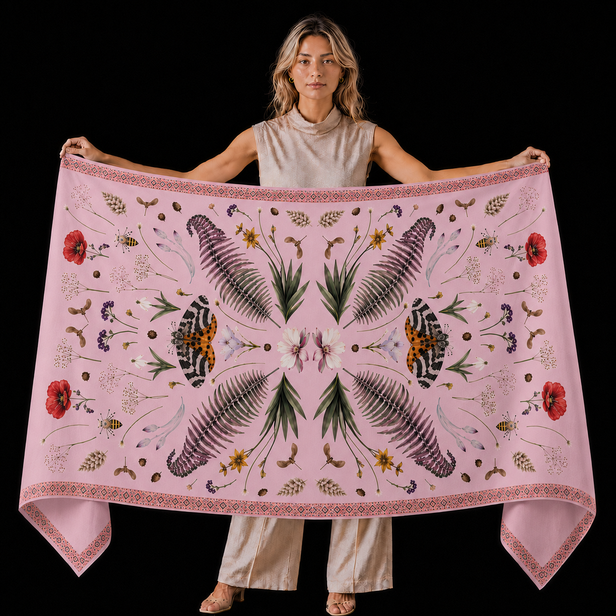 SPRING CASHMERE SCARF - LIGHT ROSE