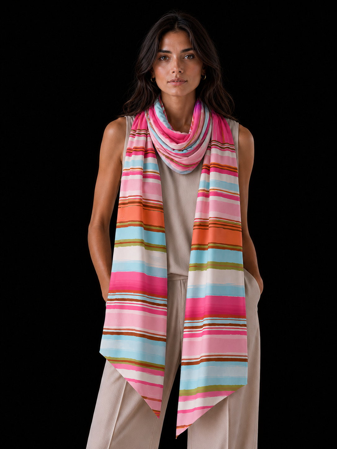 SUMMER STRIPS CASHMERE SCARF - PINK