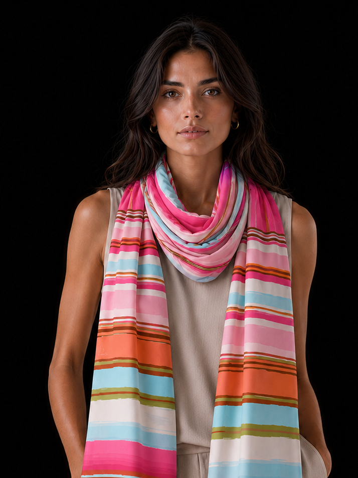 SUMMER STRIPS CASHMERE SCARF - PINK