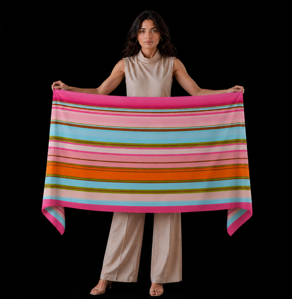 SUMMER STRIPS CASHMERE SCARF - PINK