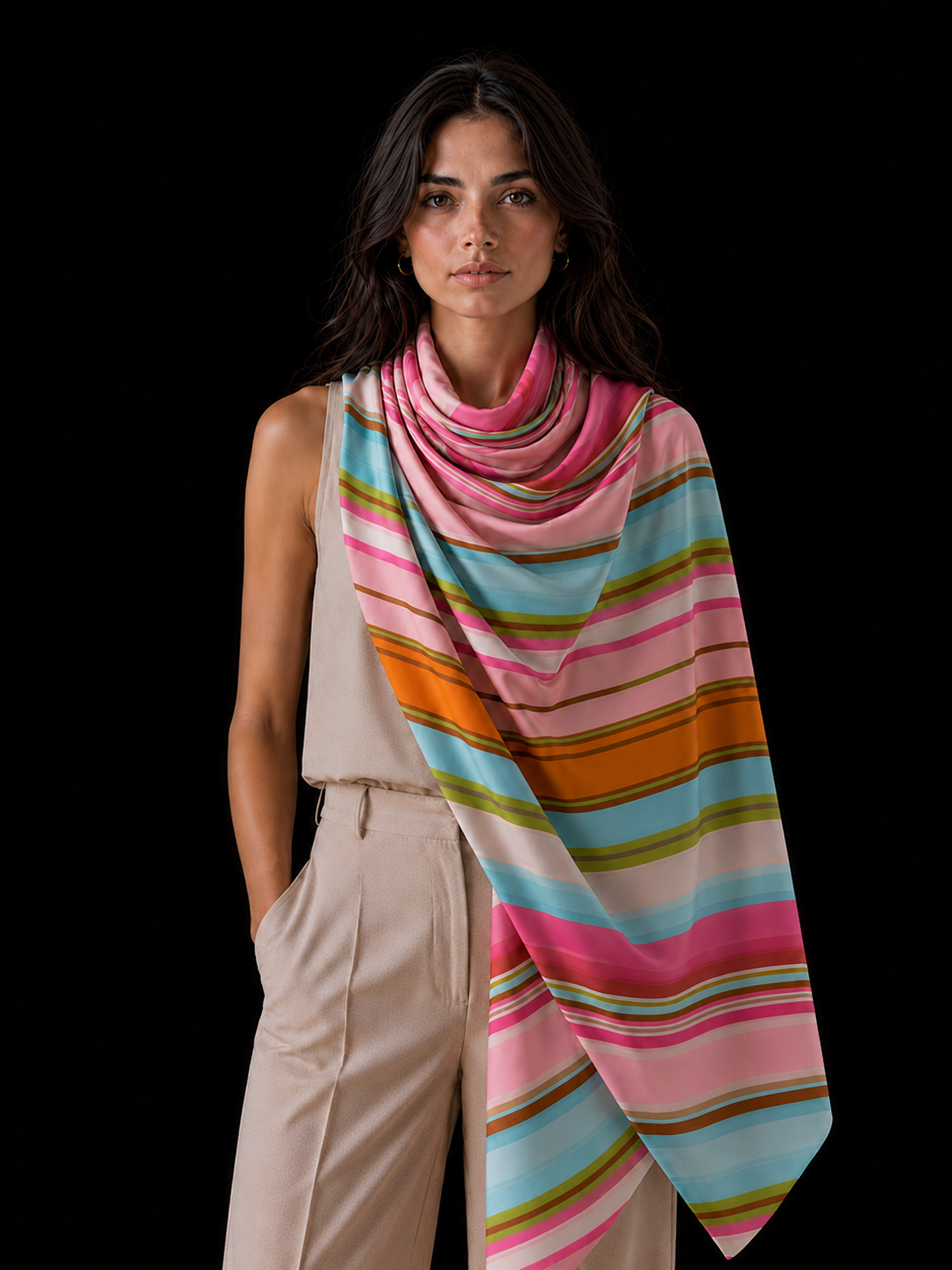 SUMMER STRIPS CASHMERE SCARF - PINK