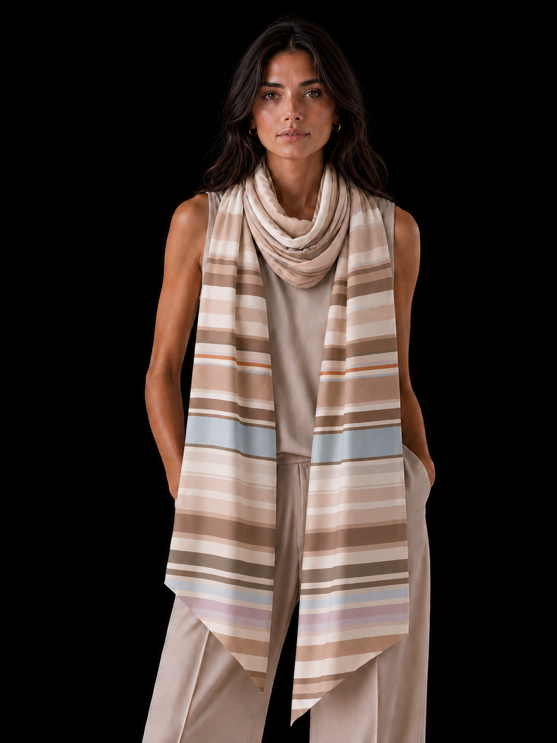 SUMMER STRIPES CASHMERE SCARF - BROWN