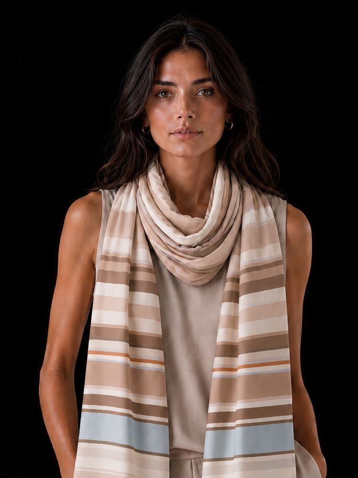 SUMMER STRIPES CASHMERE SCARF - BROWN