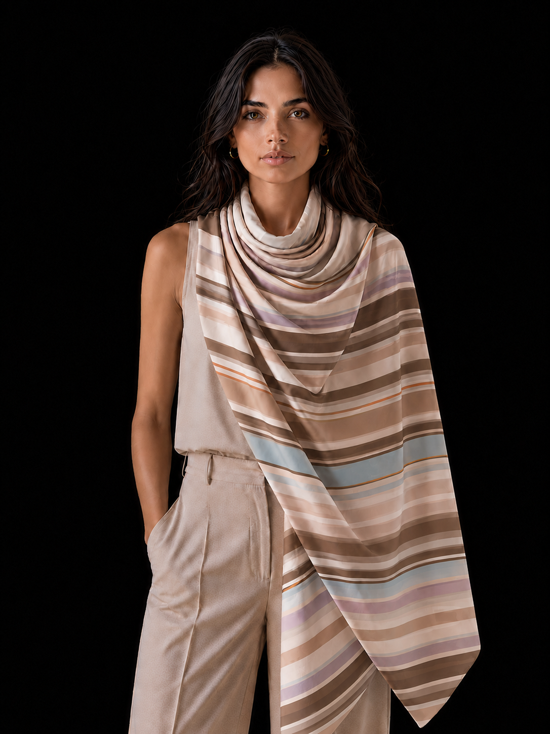 SUMMER STRIPES CASHMERE SCARF - BROWN
