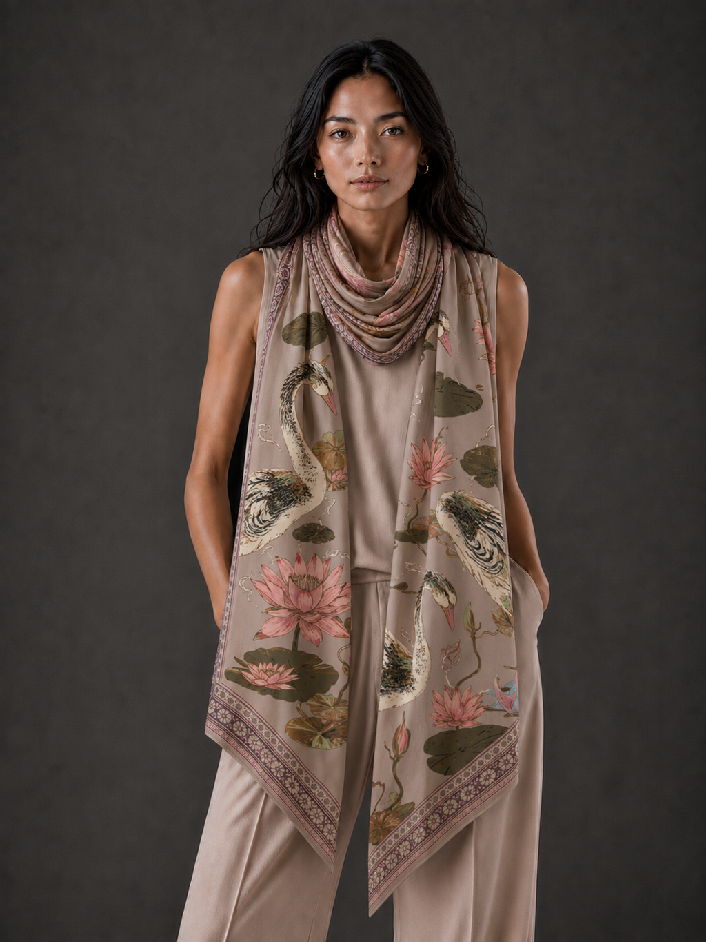 SWAN CASHMERE SCARF - TAUPE