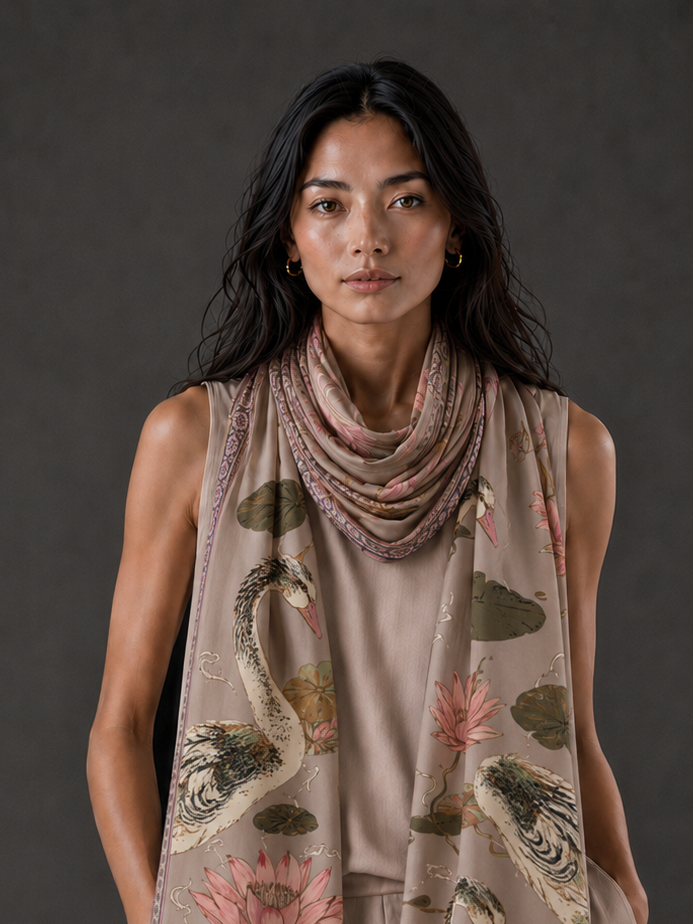 SWAN CASHMERE SCARF - TAUPE