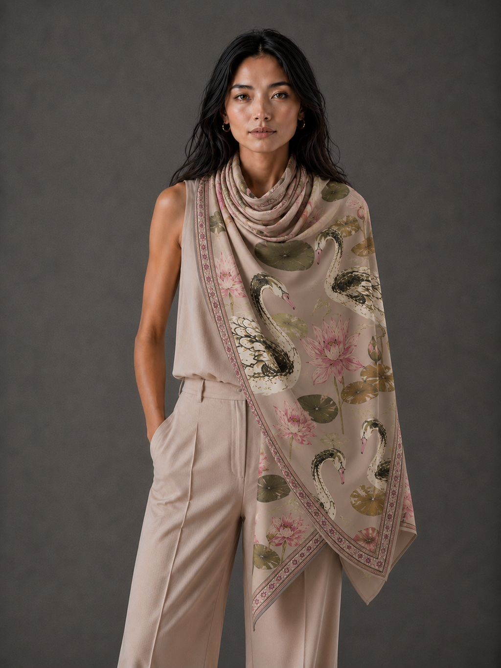 SWAN CASHMERE SCARF - TAUPE