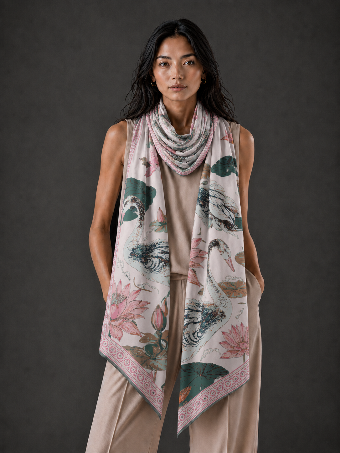SWAN CASHMERE SCARF - OFF WHITE
