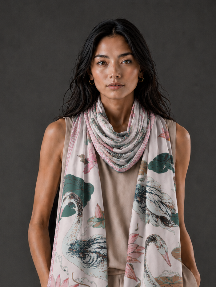 SWAN CASHMERE SCARF - OFF WHITE