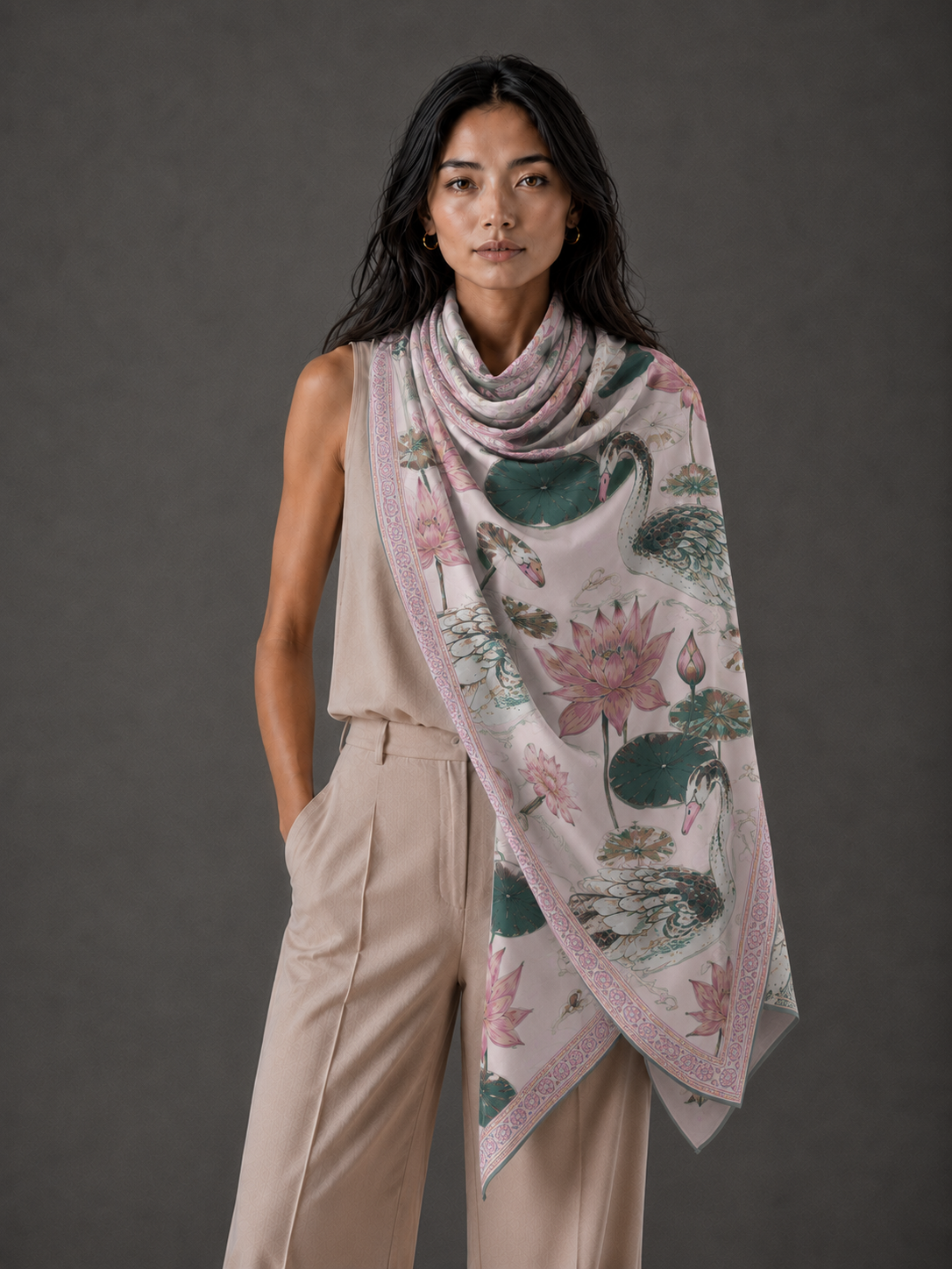 SWAN CASHMERE SCARF - OFF WHITE