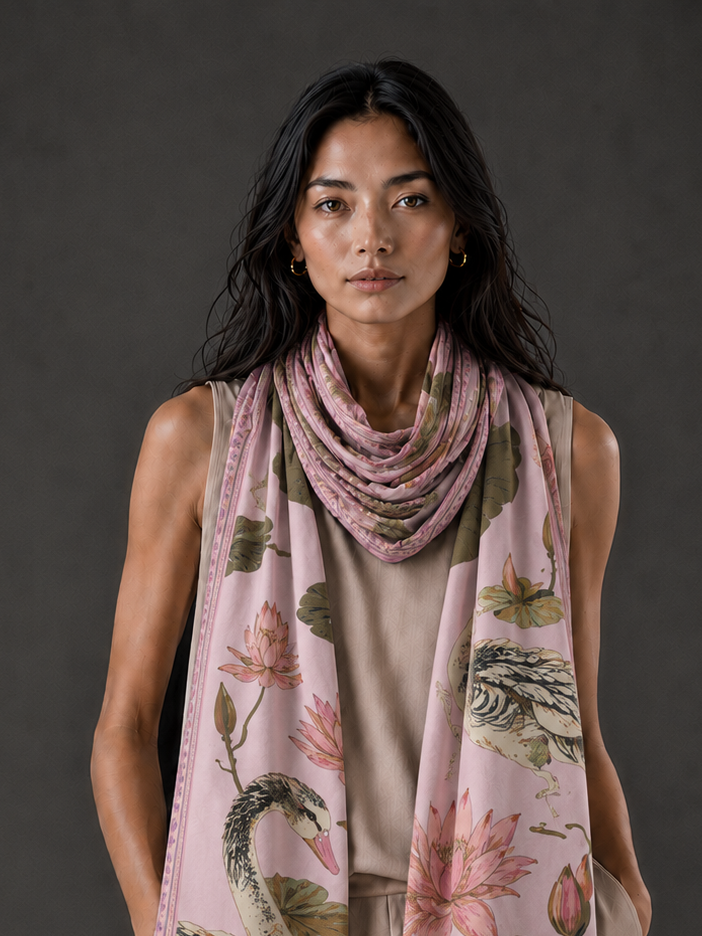 SWAN CASHMERE SCARF - LIGHT ROSE
