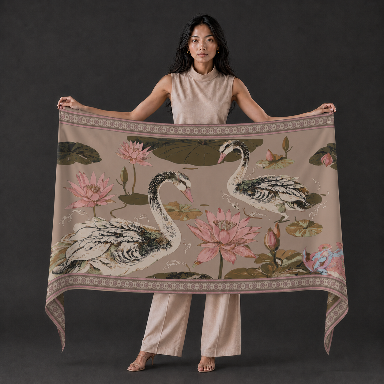 SWAN CASHMERE SCARF - TAUPE