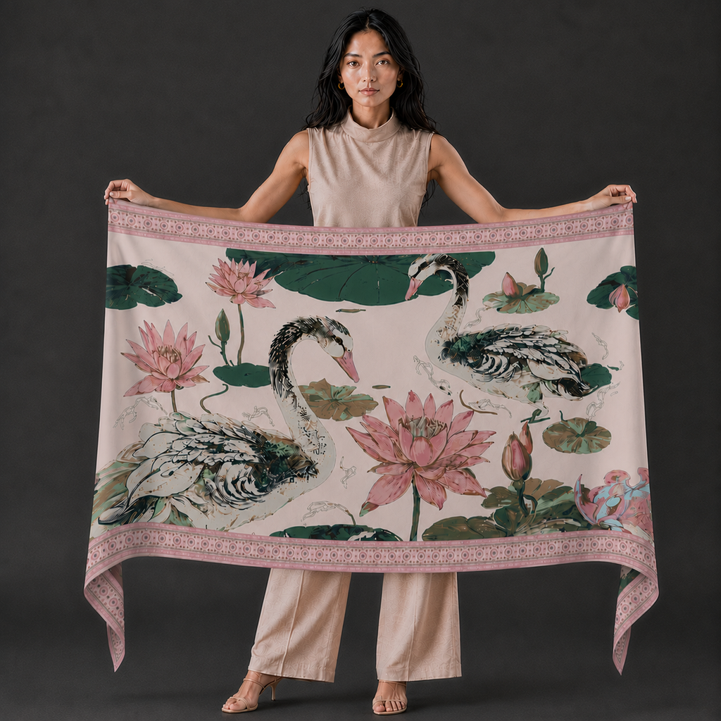 SWAN CASHMERE SCARF - OFF WHITE