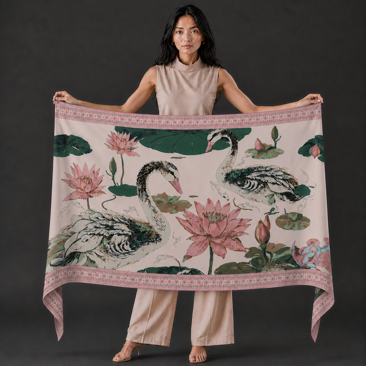SWAN CASHMERE SCARF - OFF WHITE