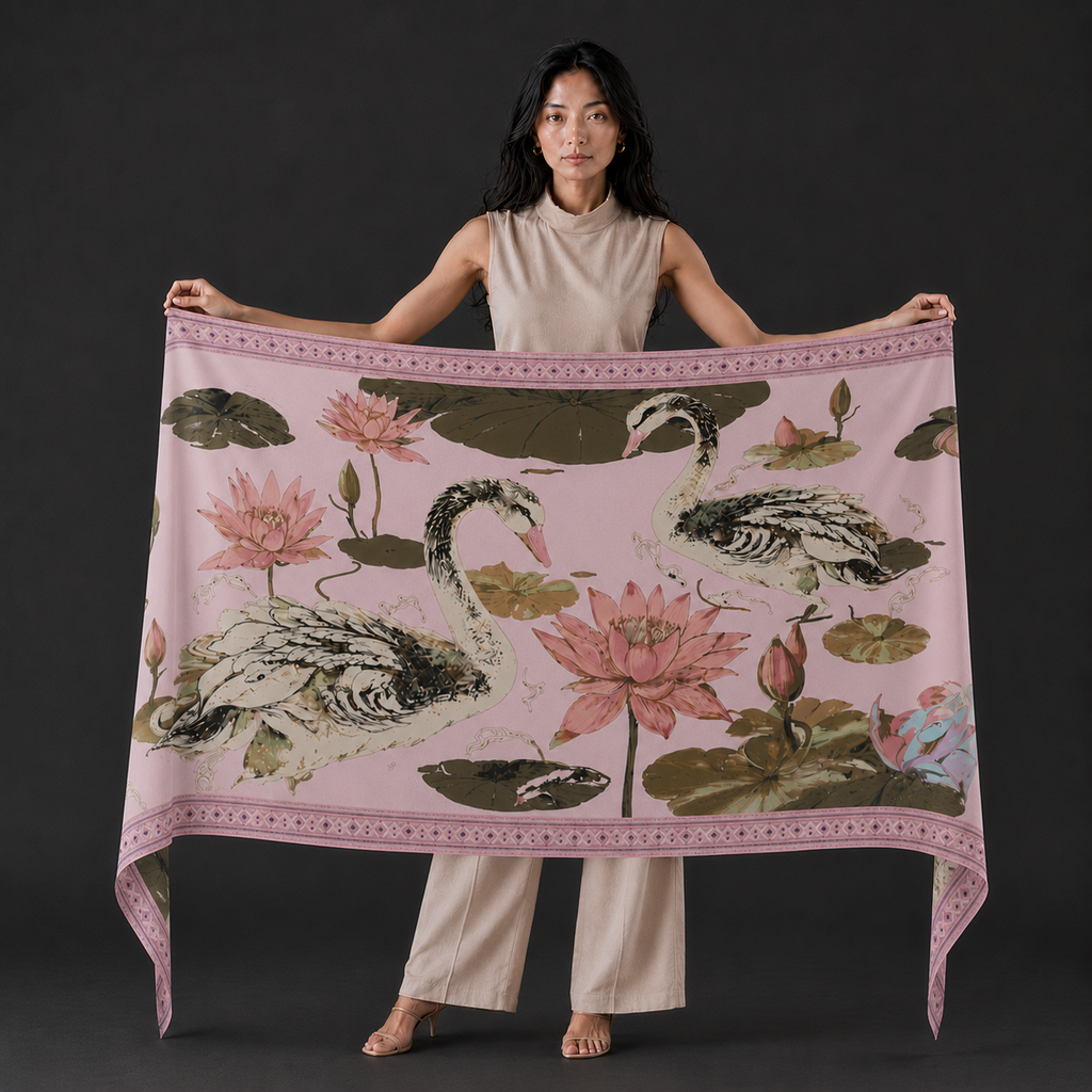 SWAN CASHMERE SCARF - LIGHT ROSE