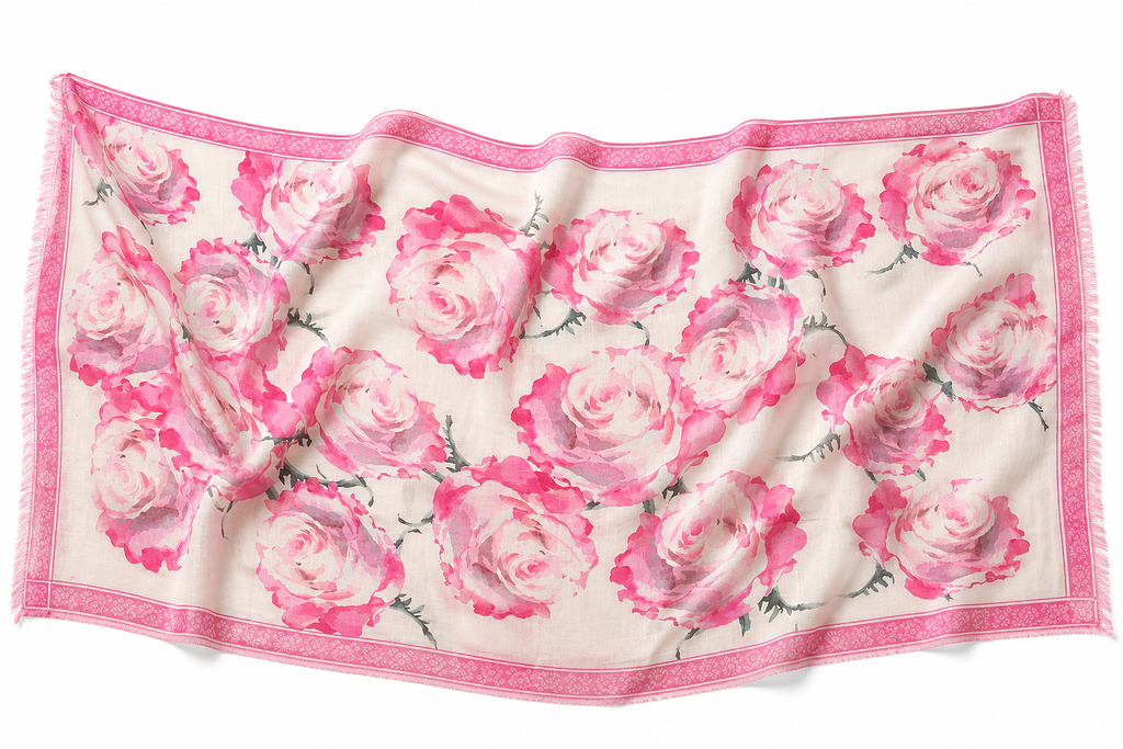 ROSES CASHMERE SCARF - OFF WHITE