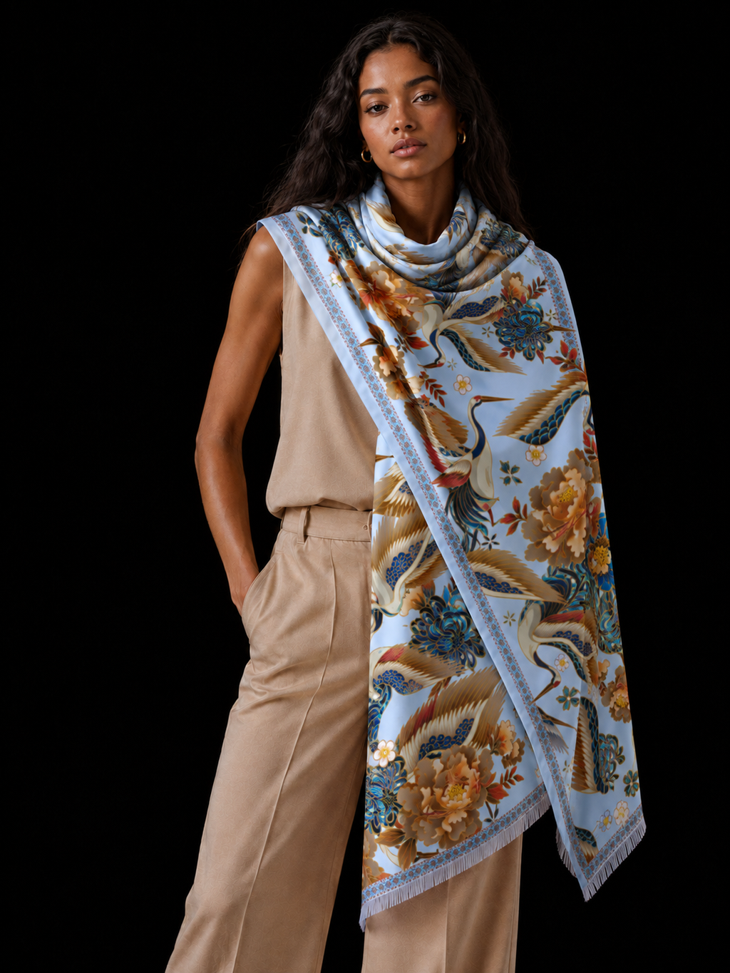 TSURU CASHMERE SCARF - LIGHT BLUE